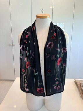 Ann Taylor, Rayon and Silk Velvet Floral Scarf, 10" x 48"